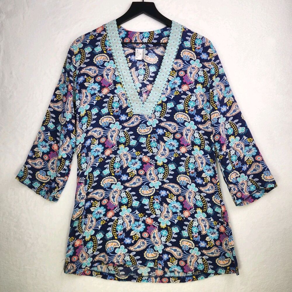 Liz Claiborne Swim Cover-up Tunic Size Medium Floral Paisley Beach Resort Cruise